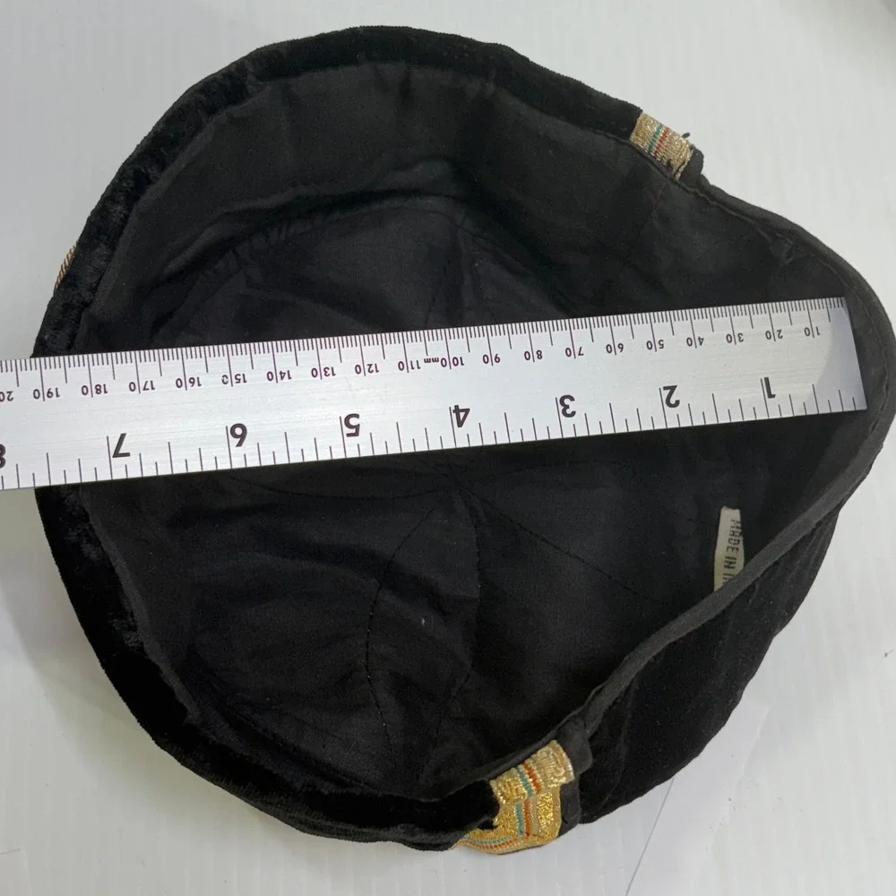 Vintage Black Velvet Pillbox Hat Gold Bullion Embroidery Pearls Made in India